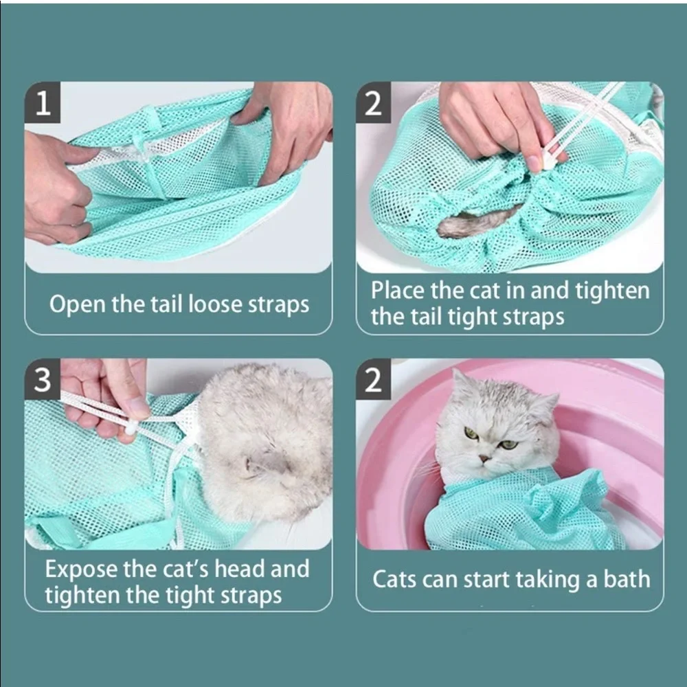 🎉HP🎉 Cat Grooming Mesh Bag and 4 Pcs Anti-Scratch Cat Shoes Silicone Boots